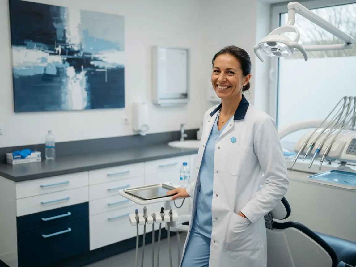 Dentist smiling in a treatment room [CONFIRM real client photo]