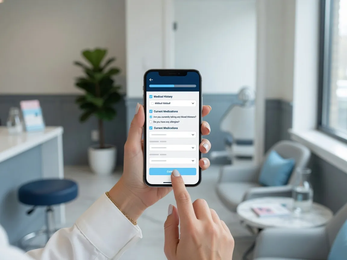 Patient completing a dental intake form on a smartphone