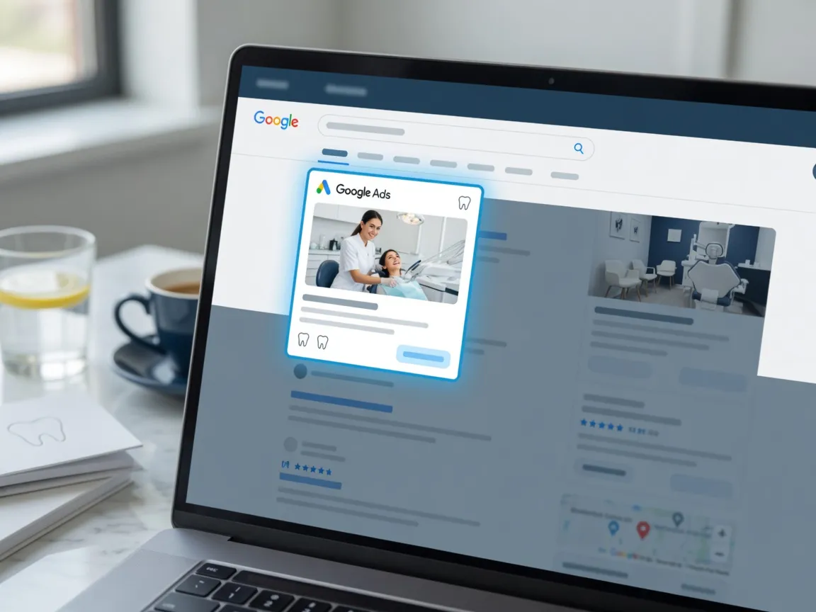 Search results page with a dental ad highlighted