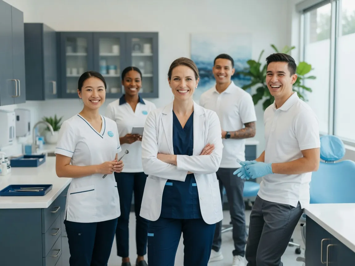 Dental team photo prepared for a social media post