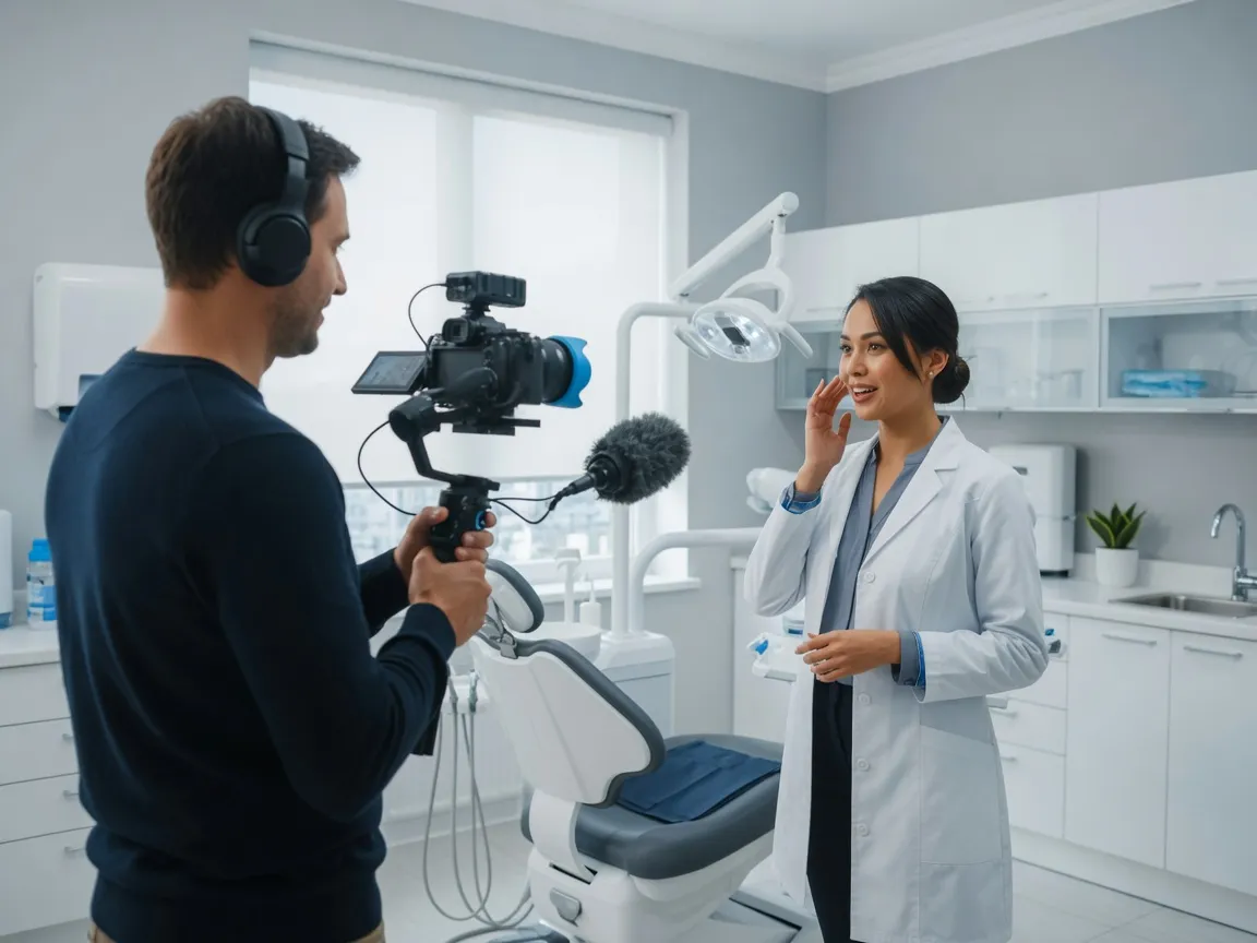 Videographer filming a dentist introduction in a treatment room