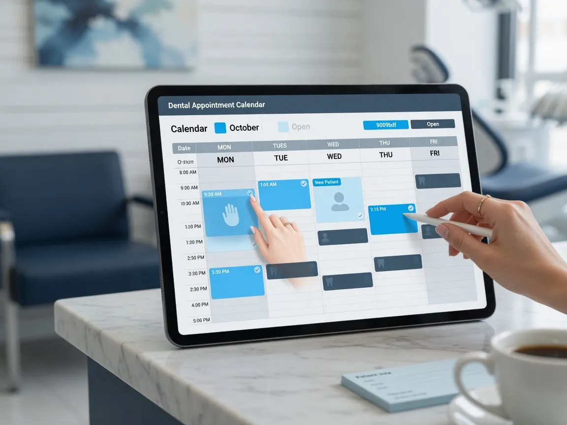 Dental appointment calendar with open slots being filled