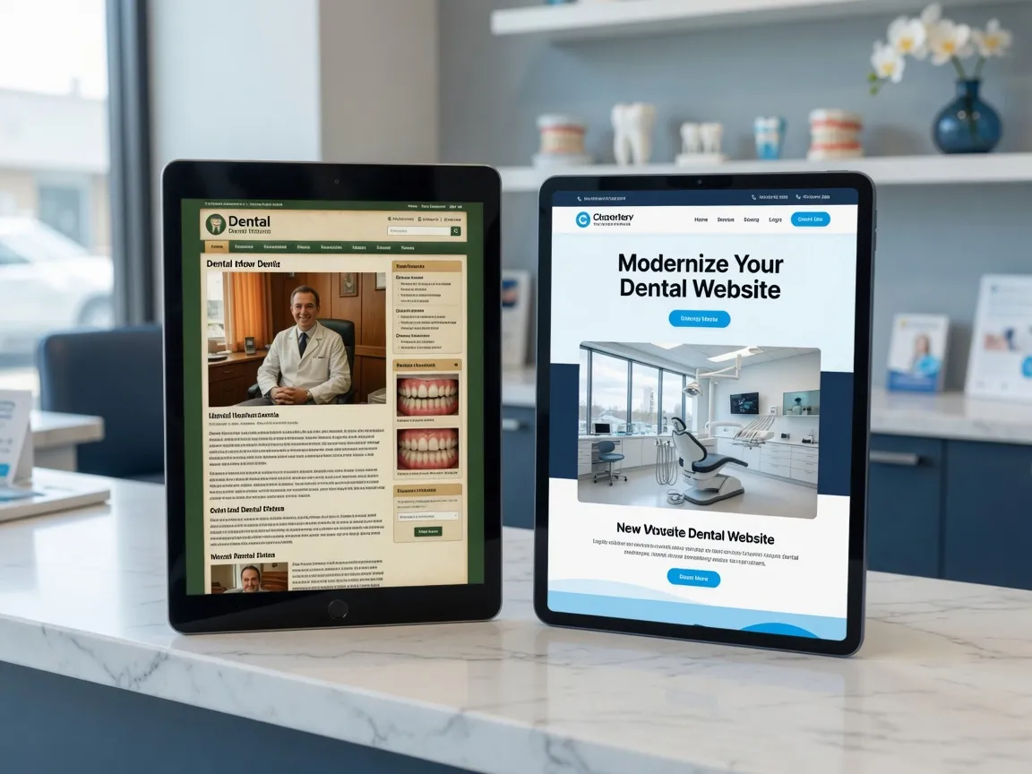 Old and new versions of a dental homepage side by side