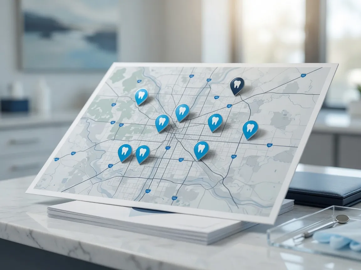 Map with pins for several dental offices