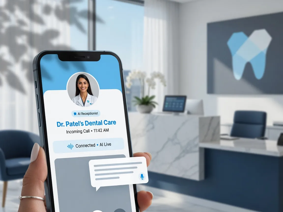 Phone showing an incoming call answered by an AI receptionist