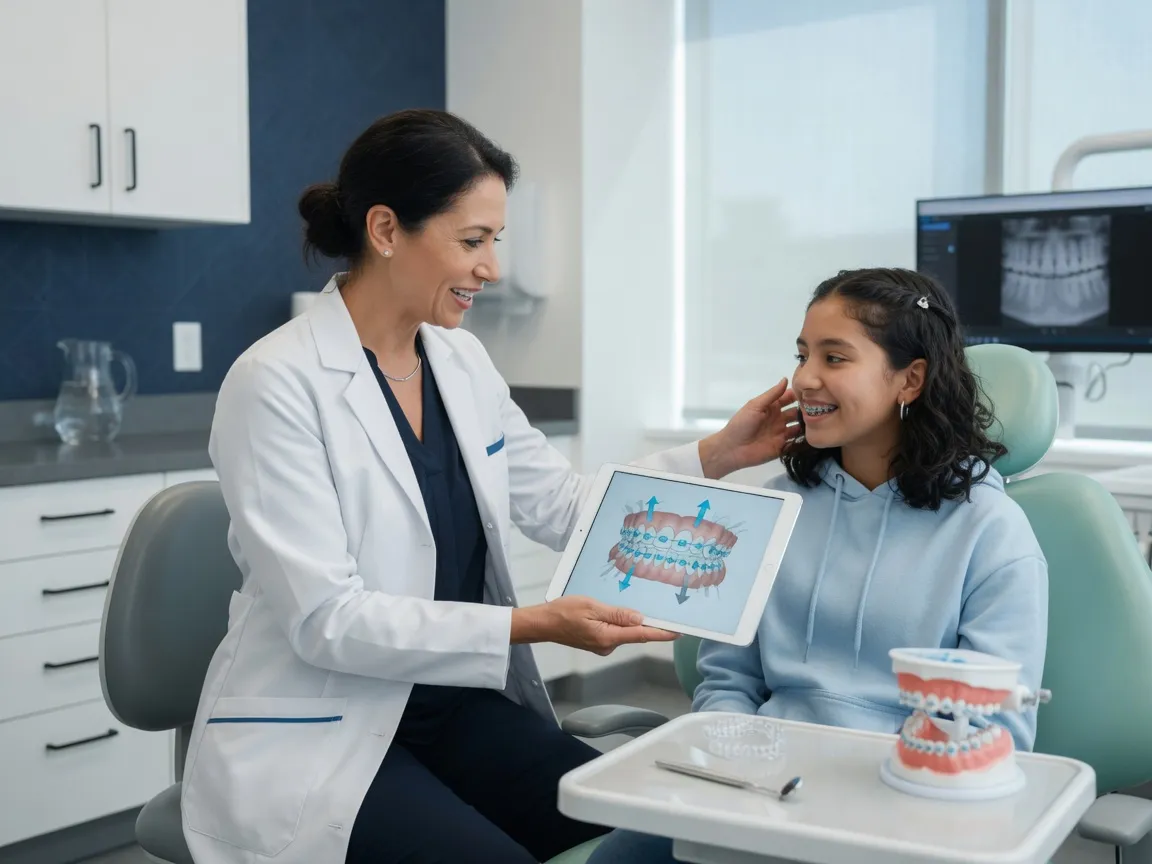 Orthodontist consulting with a teen patient