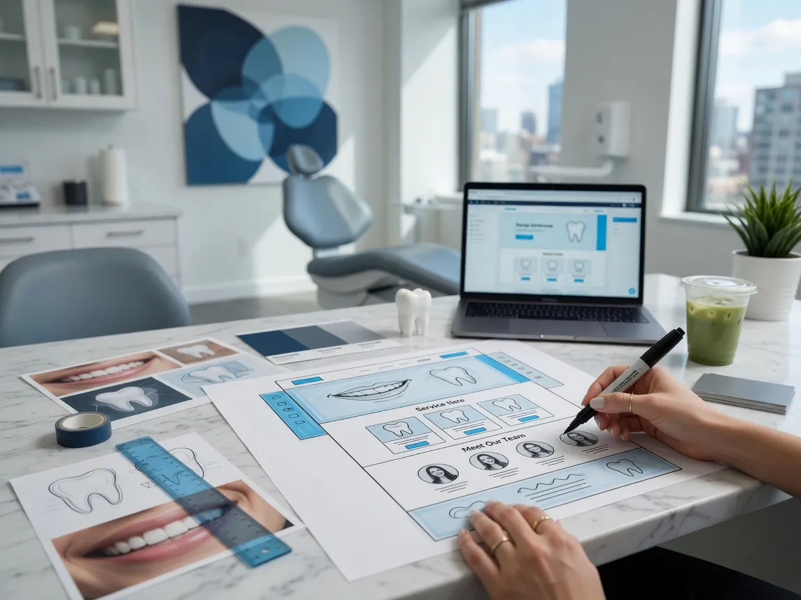 Designer sketching a dental homepage layout